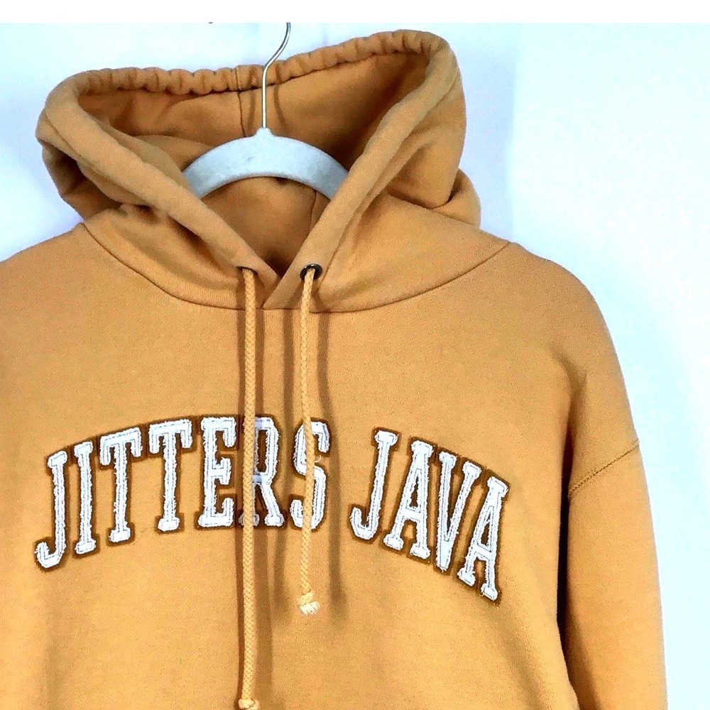 Lakeshirts Jitters Java Hoodie Sz L Mustard Graphic‎ College Coffee Cozy